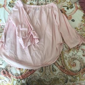 Off the shoulder pink and white striped shirt